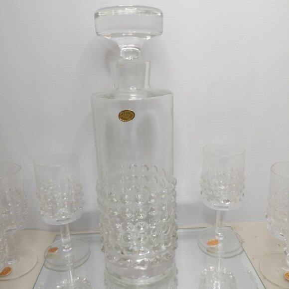 Crystal Decanter & 6 Glasses Whiskey Bourbon Crystal Poland Original Sticker MCM - Picture 9 of 16